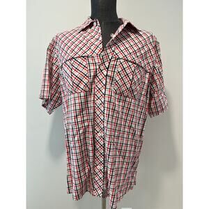 Rare Michael Jordan Short Sleeve Button Down Dress Shirt Red Plaid Men's XL